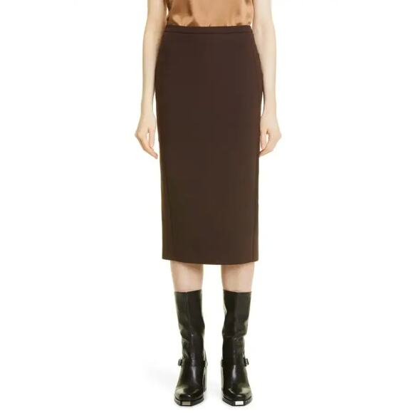 MAX MARA Women Conero Midi Pencil Skirt Size 16 Brown Stretch NWOT